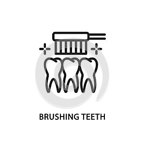 Brushing teeth flat line icon. Vector illustration teeth cleaning