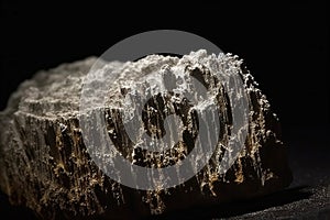 Brushite is a rare precious natural stone on a black background. AI generated. Header banner mockup with space.