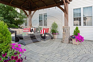 Brussel block design pavers on an exterior patio