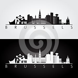 Brussel skyline and landmarks silhouette