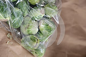 Brussel sprouts in a plastic bag.