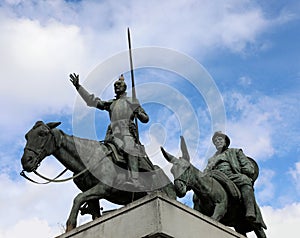 Brussels, B, Belgium - August 19, 2022: Statues of Sancho Panza and Don Quixote in the Place of Espagne