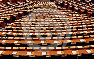 Brussels Belgium 10/04/2011 EU Parliament Chamber interior