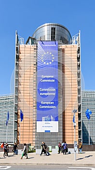 Front view of the facade of the southern wing of the Berlaymont building, seat of the European Commission in Brussels, Belgium