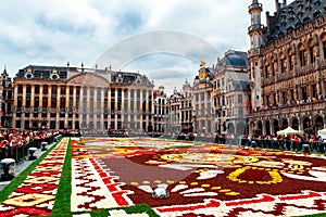 Brussels, Belgium, August 18 2018. Flower-carpet on the Grand-Place. The 2018 theme of the flower carpet is Mexico.