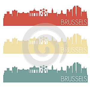 Brussels Belgium Flat Icon Skyline Vector Silhouette Design Set Logos.