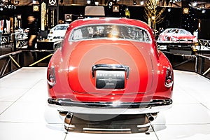 Old red classic supercar Ferrari 340 America Ghia 1951 at Brussels Motor Show Dream Cars, Rock n Roll classics