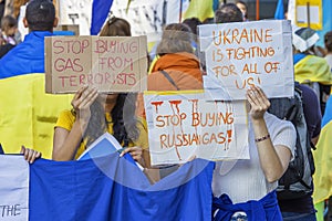 BRUSSELS, BELGIUM - March, 24th, 2022. War in Ukraine: hundreds of supporters of Ukraine gathered in Brussels during NATO summit