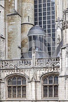 Facade of medieval Church of Our Blessed Lady of the Sablon, Brussels, Belgium