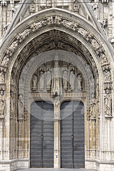 Facade of medieval Church of Our Blessed Lady of the Sablon, Brussels, Belgium