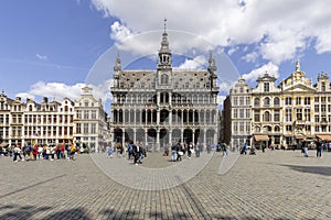 People in front of tenement house called Maison du Roi (King's House) in Grand Place, Brussels, Belgium