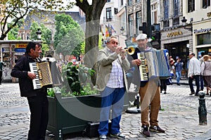 Brussels, Belgium - May 12, 2015: Street musician at Place d'Espagne (Spanish Sqaure) in Brussels
