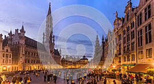 BRUSSELS, BELGIUM - NOV 3, 2018: Evening view of the Grand Place (Grote Markt) in Brussels, capital of Belgi