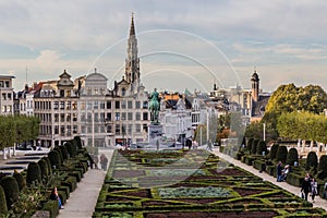 BRUSSELS, BELGIUM - NOV 3, 2018:Skyline view from Mont des Arts Garden in Brussels, capital of Belgi