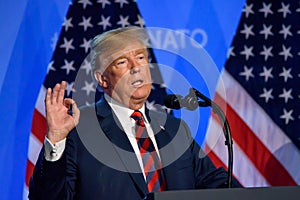 Donald Trump, President of United States of America, during press conference at NATO SUMMIT 2018