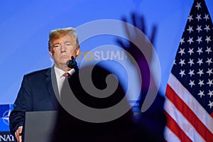 Donald Trump, President of United States of America, during press conference at NATO SUMMIT 2018