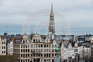 Brussels, Belgium - Skyline taken from the Mont des Arts with the city hall tower in the background