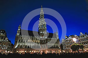 Brussels, Belgium, view of the City Hall at dusk