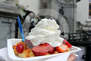 Brussels, Belgium - Waffle with Chantilly