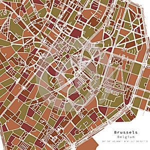 Brussels city centre ,Belgium,Urban detail Streets Roads color Map ,vector element template image