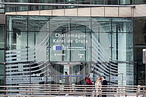 Brussels European Quarter, Belgium - Entrance of the Charlemagne building of the European Commission