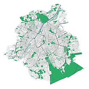 Brussels map. Detailed map of Brussels city administrative area. Cityscape urban panorama