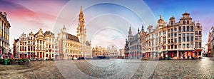 Brussels, panorama of Grand Place in beautiful summer day, Belgium