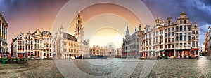 Brussels - panorama of Grand place at sunrise, Belgium