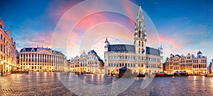 Brussels - panorama of Grand place at sunrise, Belgium