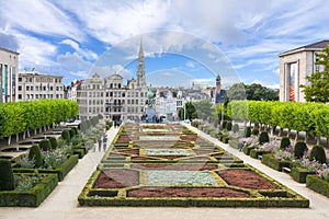 Brussels skyline and City hall tower, Belgium