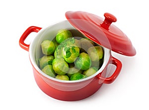 Brussels sprout and herbs in the pan