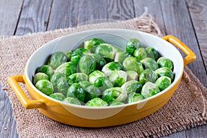 Brussels sprouts in baking dish