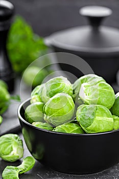 Brussels sprouts on black background