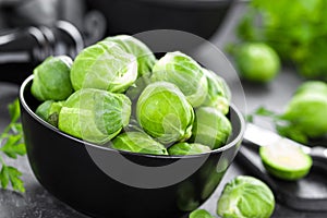 Brussels sprouts on black background