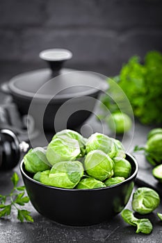 Brussels sprouts on black background