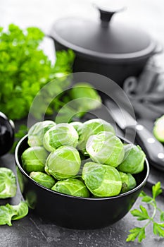 Brussels sprouts on black background