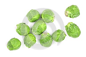 Brussels sprouts isolated on white background closeup. Top view. Flat lay