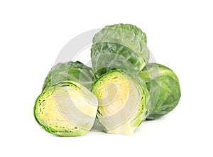 Brussels sprouts isolated on a white background. Pile of Brussels sprouts