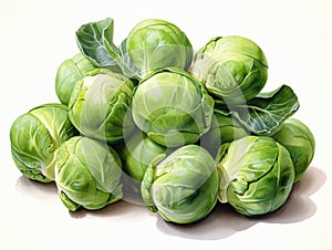 Brussels sprouts watercolor style isolated on white background