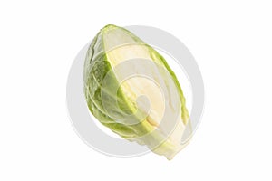 Brussels sprouts on a white background. Fresh small Brussels sprouts, cut in half, Brussels sprouts texture