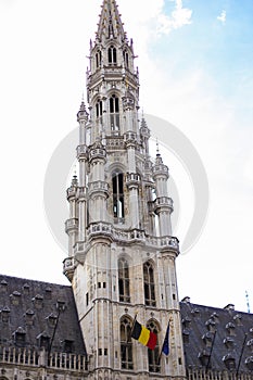 Brussels Town Hall exterior in sky background.