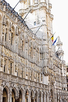 Brussels Town Hall exterior in white sky background.