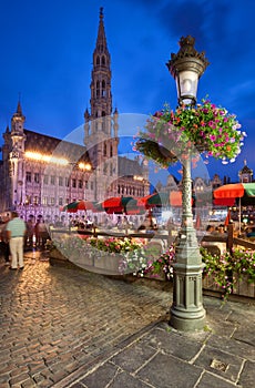Brussels Town Hall in Grand Place at Night