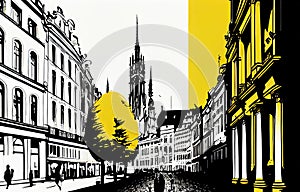 Brussels Travel Illustration, Belgium Tourism Concept, Western Europe Drawing Imitation, AI Generative Content