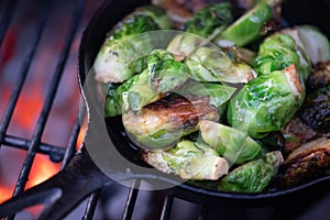 Brusselsprouts in a cast iron pan