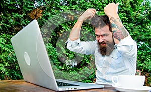 Brutal bearded hipster need coffee break. agile business. solve problem. deadline. a lot of work. Frustrated office