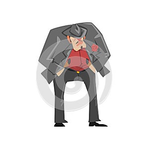 Brutal gangster criminal character in a suit and fedora hat vector Illustration on a white background