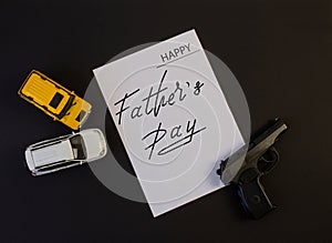 Brutal greeting card, banner with text- happy father`s day, on black background