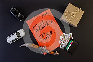 Brutal greeting card, banner with text- happy father`s day, on black background