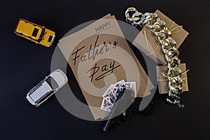 Brutal greeting card, banner with text- happy father`s day, on black background